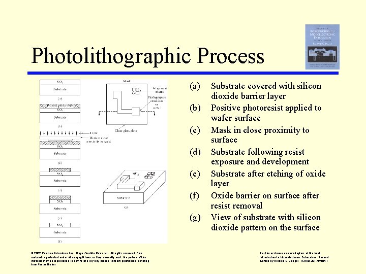 Photolithographic Photolithographic Process a b c d e f