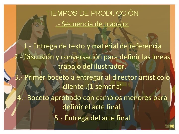 TIEMPOS DE PRODUCCIÓN . - Secuencia de trabajo: 1. - Entrega de texto y