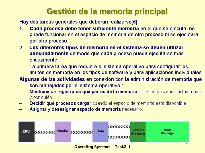 Gestión de la memoria principal Hay dos tareas generales que deberán realizarse[6]: 1. Cada