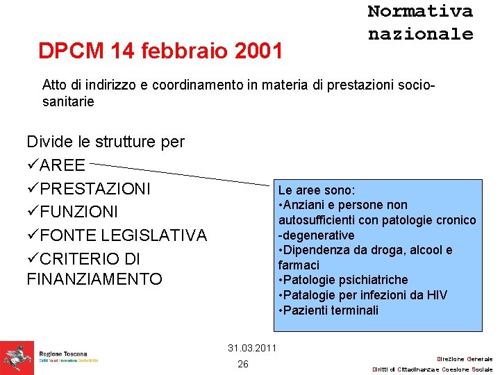 DPCM 14 febbraio 2001 Normativa nazionale Atto di indirizzo e coordinamento in materia di