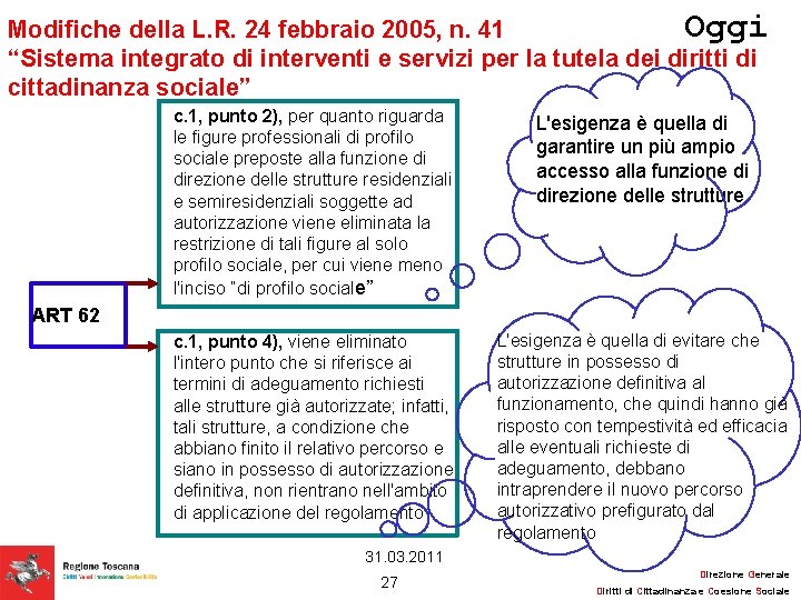 Oggi Modifiche della L. R. 24 febbraio 2005, n. 41 “Sistema integrato di interventi