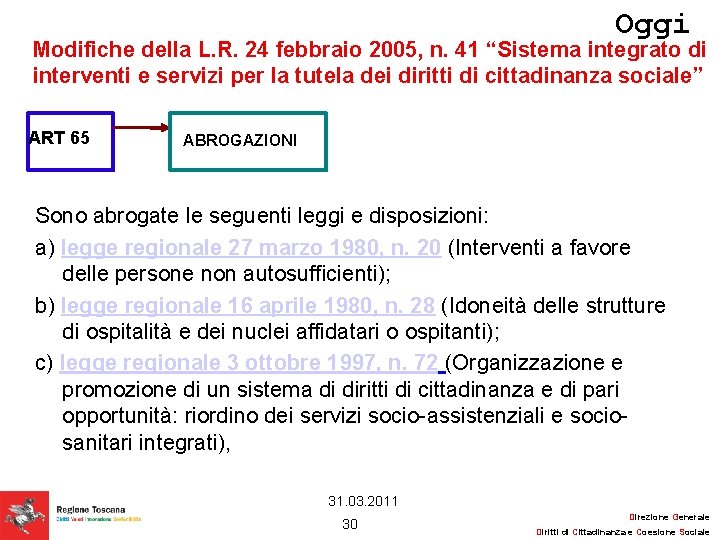 Oggi Modifiche della L. R. 24 febbraio 2005, n. 41 “Sistema integrato di interventi