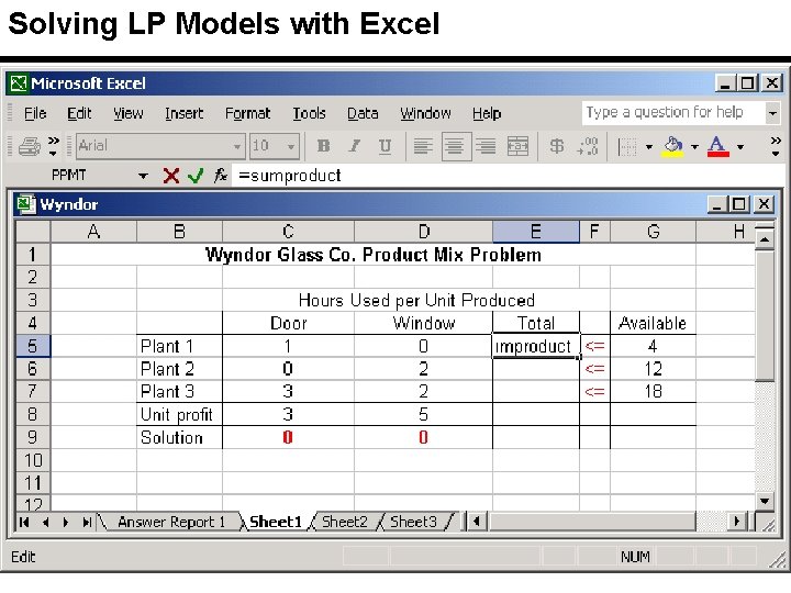 Solving LP Models with Excel 