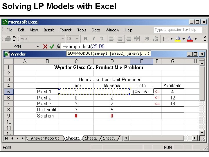 Solving LP Models with Excel 