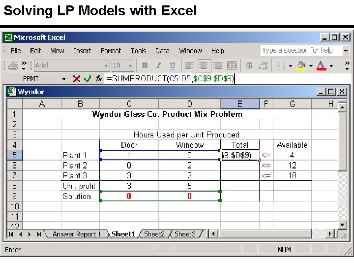 Solving LP Models with Excel 