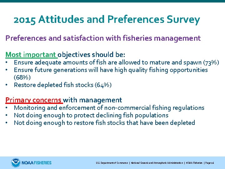 2015 Attitudes and Preferences Survey Preferences and satisfaction with fisheries management Most important objectives