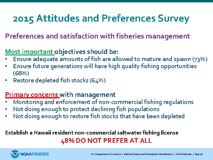2015 Attitudes and Preferences Survey Preferences and satisfaction with fisheries management Most important objectives