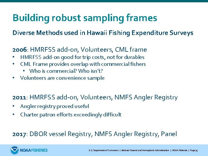 Building robust sampling frames Diverse Methods used in Hawaii Fishing Expenditure Surveys 2006: HMRFSS