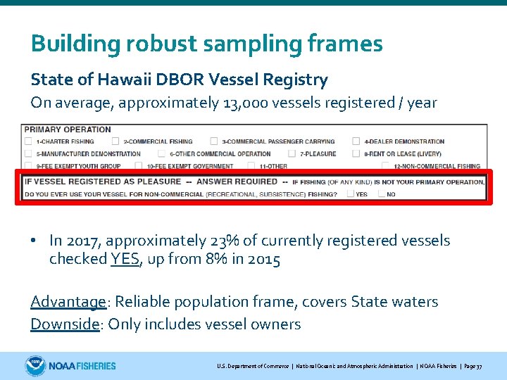 Building robust sampling frames State of Hawaii DBOR Vessel Registry On average, approximately 13,