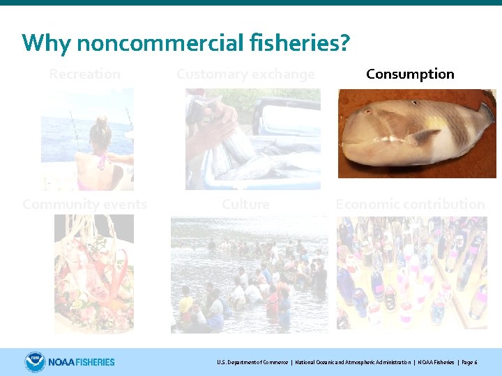 Why noncommercial fisheries? Recreation Customary exchange Consumption Community events Culture Economic contribution U. S.