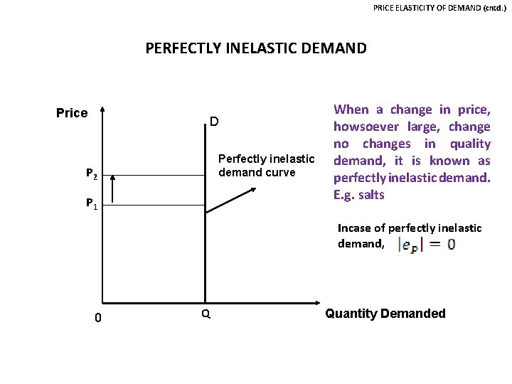 PRICE ELASTICITY OF DEMAND (cntd. ) PERFECTLY INELASTIC DEMAND Price D Perfectly inelastic demand