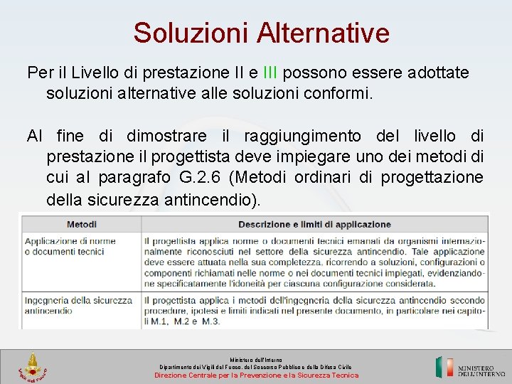Soluzioni Alternative Per il Livello di prestazione III possono essere adottate soluzioni alternative alle