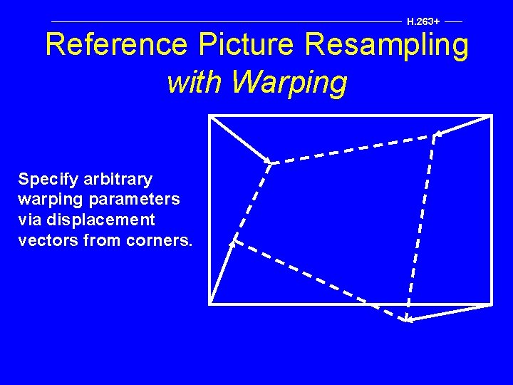 H. 263+ Reference Picture Resampling with Warping Specify arbitrary warping parameters via displacement vectors