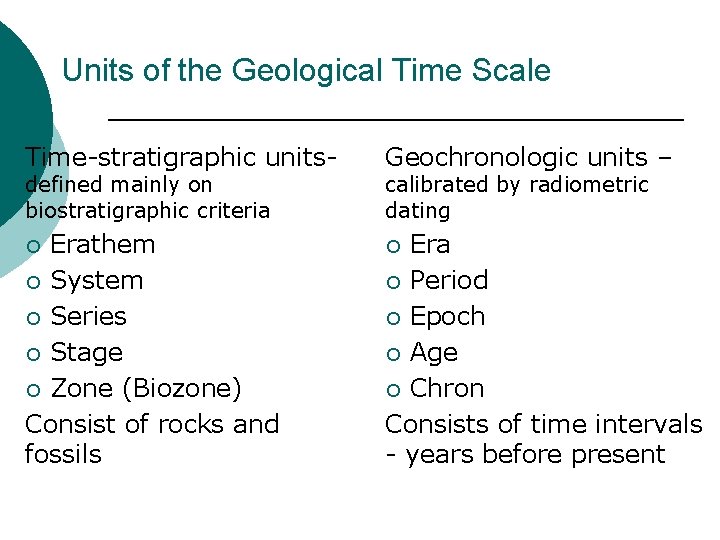 Units of the Geological Time Scale Time-stratigraphic units- Geochronologic units – Erathem ¡ System