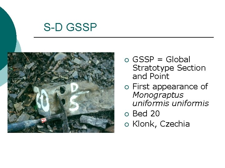 S-D GSSP ¡ ¡ GSSP = Global Stratotype Section and Point First appearance of