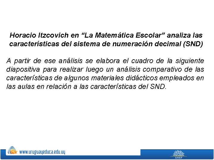 Horacio Itzcovich en “La Matemática Escolar” analiza las características del sistema de numeración decimal