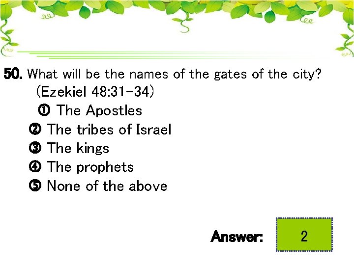 50. What will be the names of the gates of the city? (Ezekiel 48: