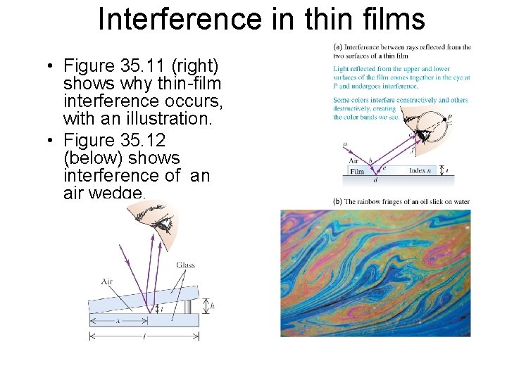 Interference in thin films • Figure 35. 11 (right) shows why thin-film interference occurs, Interference in thin films • Figure 35. 11 (right) shows why thin-film interference occurs,