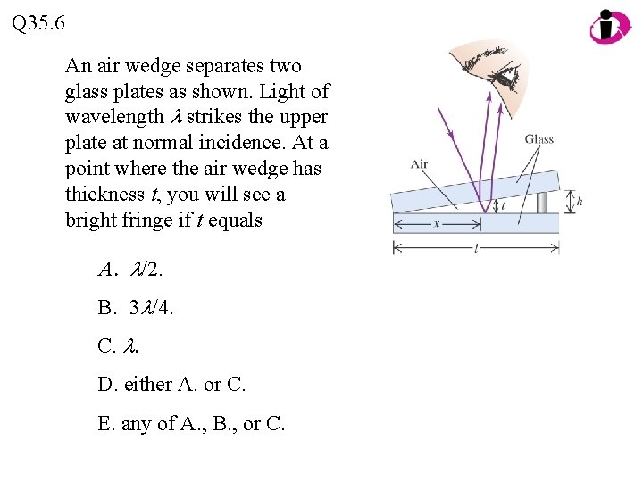 Q 35. 6 An air wedge separates two glass plates as shown. Light of Q 35. 6 An air wedge separates two glass plates as shown. Light of