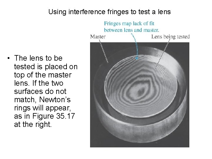 Using interference fringes to test a lens • The lens to be tested is Using interference fringes to test a lens • The lens to be tested is