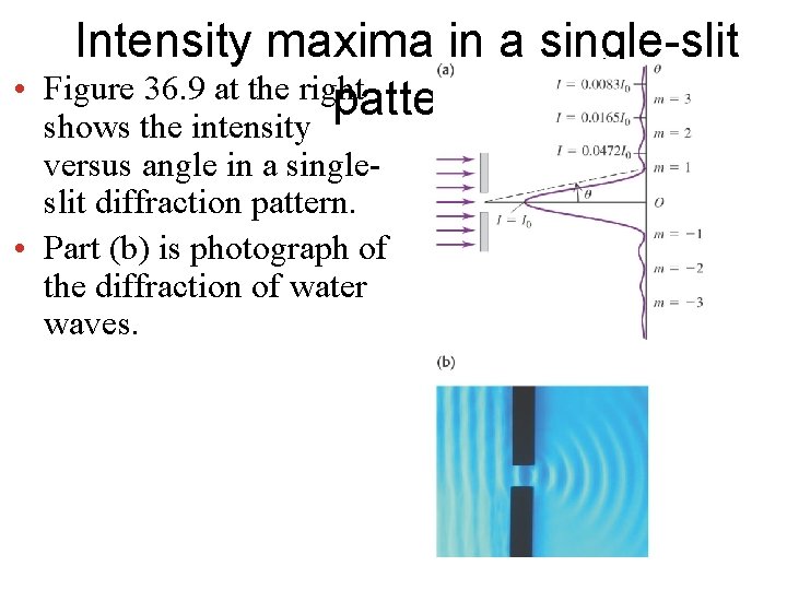 • Intensity maxima in a single-slit Figure 36. 9 at the right pattern • Intensity maxima in a single-slit Figure 36. 9 at the right pattern