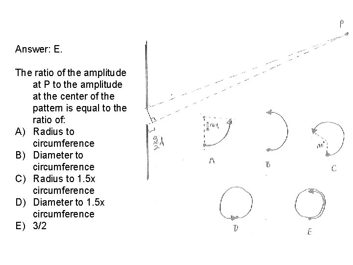 Answer: E. The ratio of the amplitude at P to the amplitude at the Answer: E. The ratio of the amplitude at P to the amplitude at the