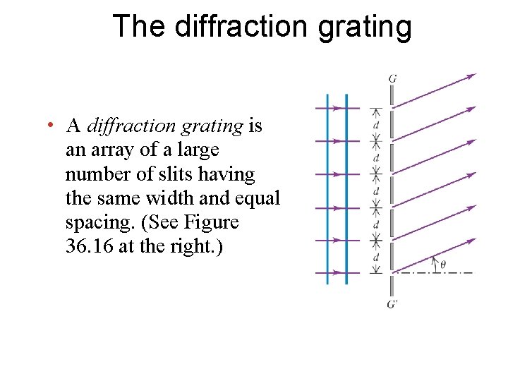The diffraction grating • A diffraction grating is an array of a large number The diffraction grating • A diffraction grating is an array of a large number