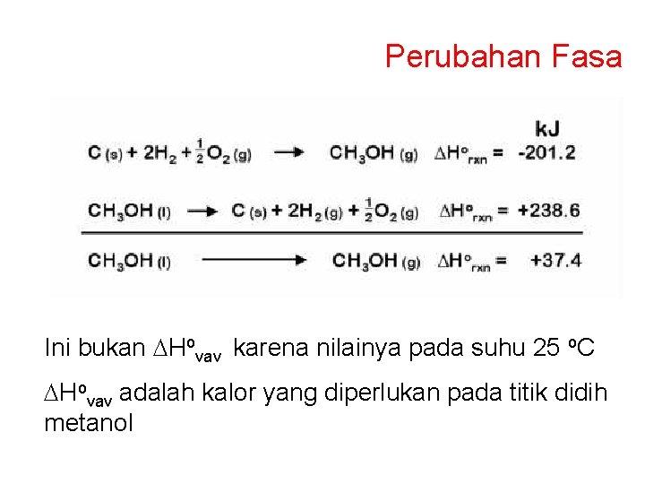 Perubahan Fasa Ini bukan DHovav karena nilainya pada suhu 25 o. C DHovav adalah