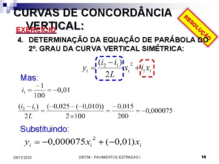 CURVAS DE CONCORD NCIA VERTICAL: EXERCÍCIO RE SO LU ÇÃ O 4. DETERMINAÇÃO DA