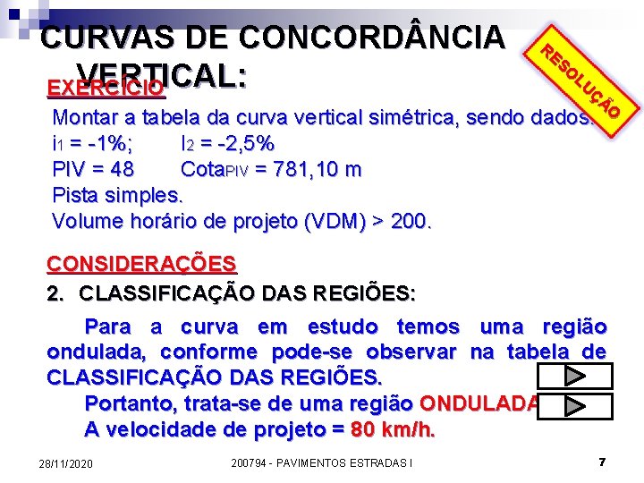 CURVAS DE CONCORD NCIA VERTICAL: EXERCÍCIO RE SO LU ÇÃ O Montar a tabela