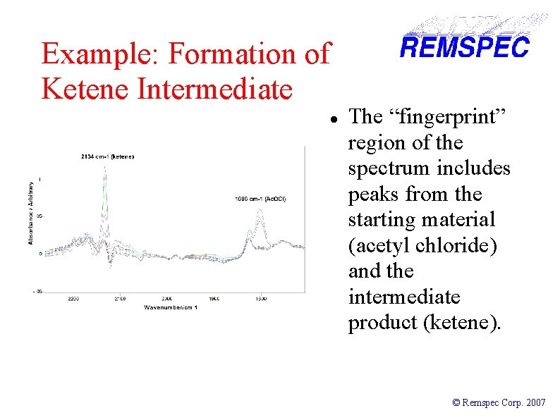 Example: Formation of Ketene Intermediate The “fingerprint” region of the spectrum includes peaks from