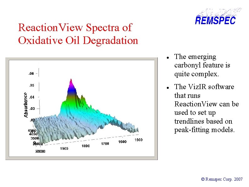 Reaction. View Spectra of Oxidative Oil Degradation The emerging carbonyl feature is quite complex.