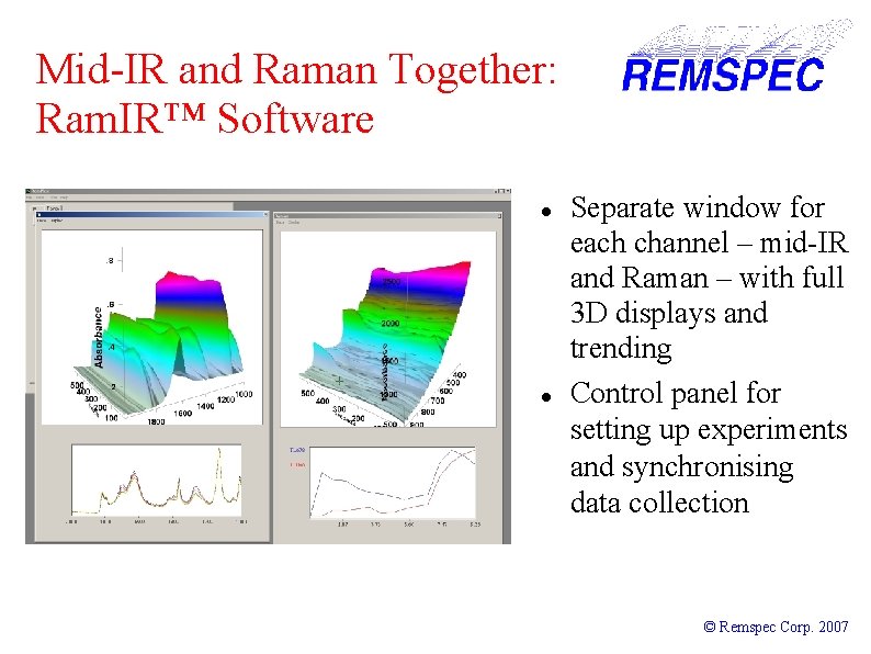 Mid-IR and Raman Together: Ram. IR™ Software Separate window for each channel – mid-IR