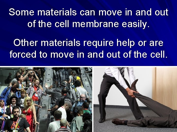 Some materials can move in and out of the cell membrane easily. Other materials