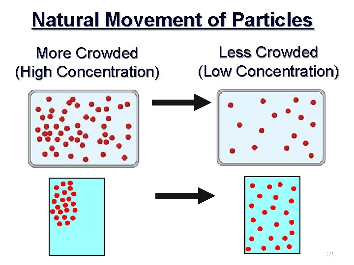 Natural Movement of Particles More Crowded (High Concentration) Less Crowded (Low Concentration) 32 