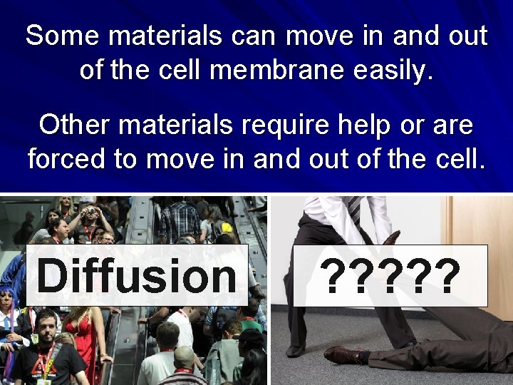 Some materials can move in and out of the cell membrane easily. Other materials