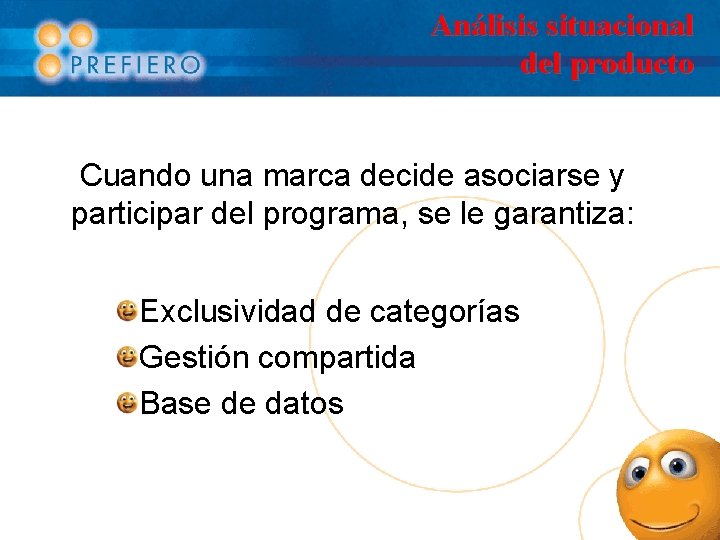 Análisis situacional del producto Cuando una marca decide asociarse y participar del programa, se