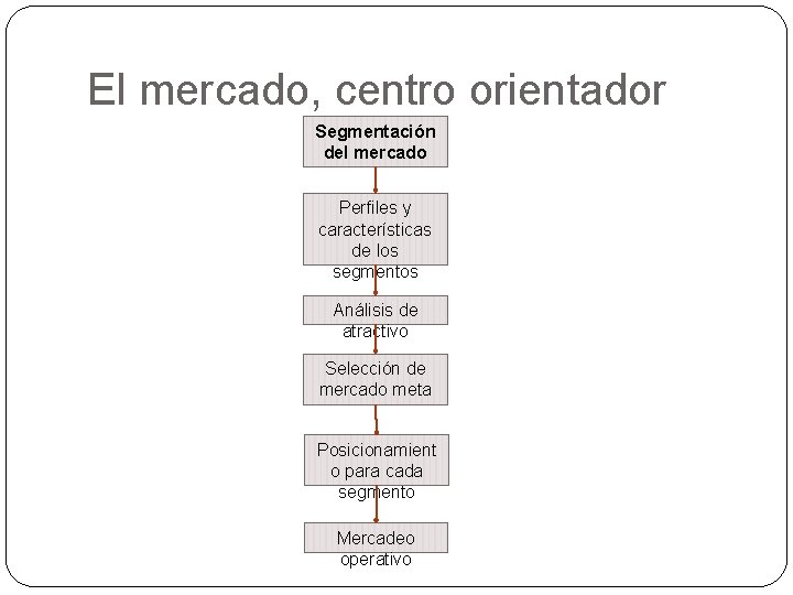 El mercado, centro orientador Segmentación del mercado Perfiles y características de los segmentos Análisis