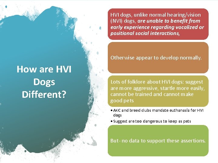 HVI dogs, unlike normal hearing/vision (NVI) dogs, are unable to benefit from early experience