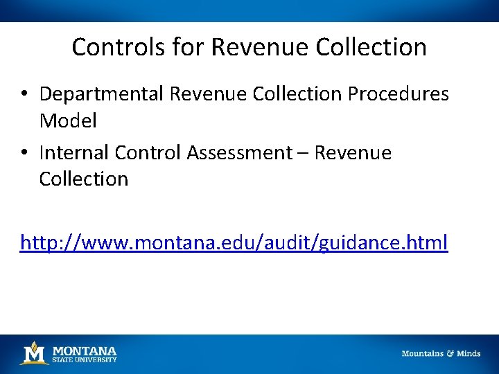 Controls for Revenue Collection • Departmental Revenue Collection Procedures Model • Internal Control Assessment Controls for Revenue Collection • Departmental Revenue Collection Procedures Model • Internal Control Assessment