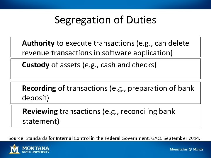 Segregation of Duties Authority to execute transactions (e. g. , can delete revenue transactions Segregation of Duties Authority to execute transactions (e. g. , can delete revenue transactions