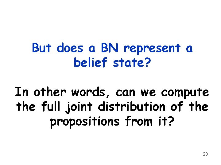 But does a BN represent a belief state? In other words, can we compute