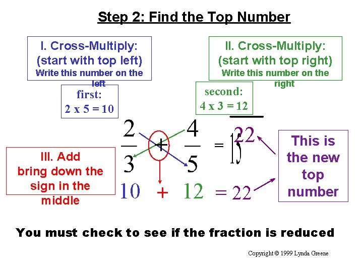 Step 2: Find the Top Number I. Cross-Multiply: (start with top left) II. Cross-Multiply: