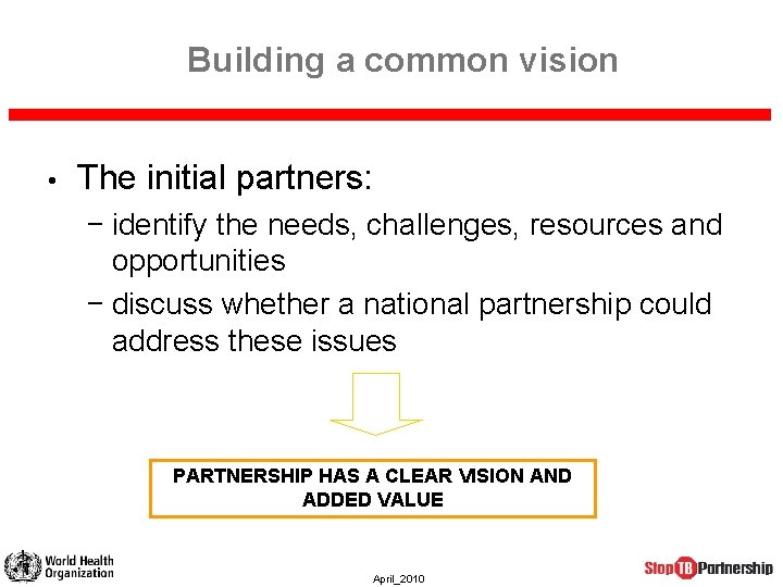 Building a common vision • The initial partners: − identify the needs, challenges, resources