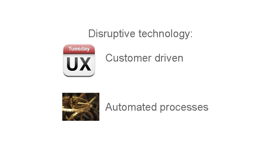 Disruptive technology: 1. Customer driven 2. Automated processes One Team • One Vision •