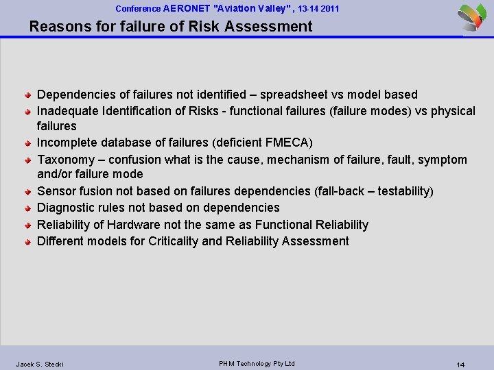Conference AERONET "Aviation Valley" , 13 -14 2011 Reasons for failure of Risk Assessment