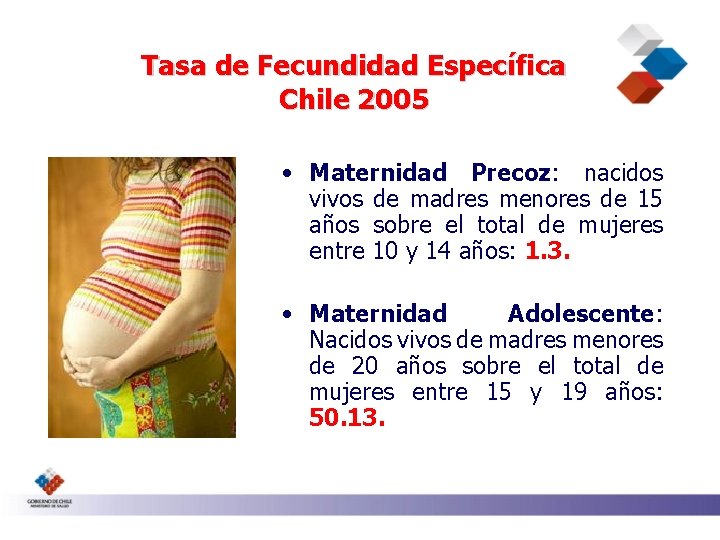 Tasa de Fecundidad Específica Chile 2005 • Maternidad Precoz: nacidos vivos de madres menores