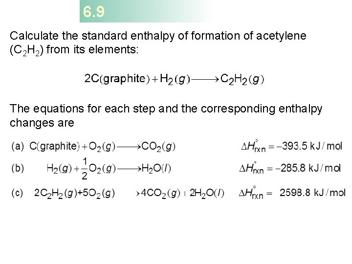 6. 9 Calculate the standard enthalpy of formation of acetylene (C 2 H 2)