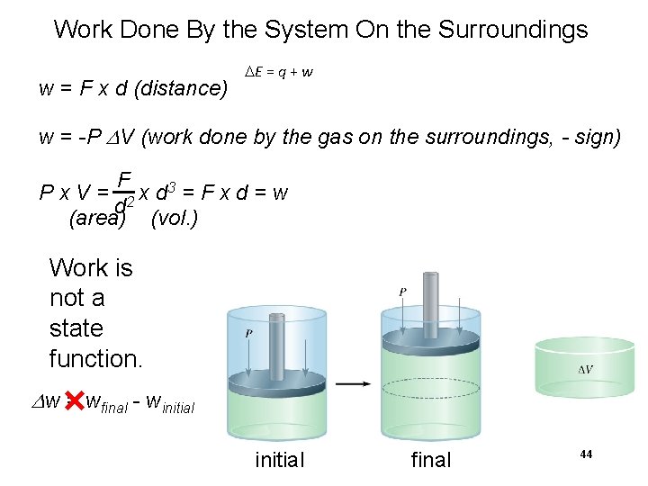 Work Done By the System On the Surroundings w = F x d (distance)