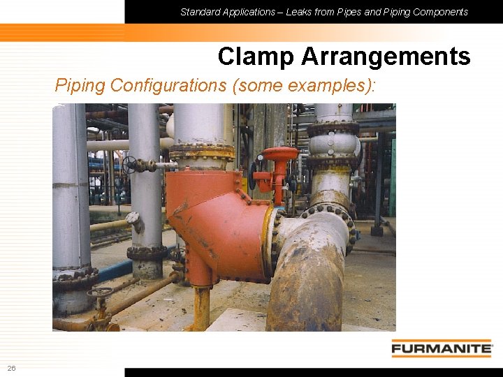 Standard Applications – Leaks from Pipes and Piping Components Clamp Arrangements Piping Configurations (some